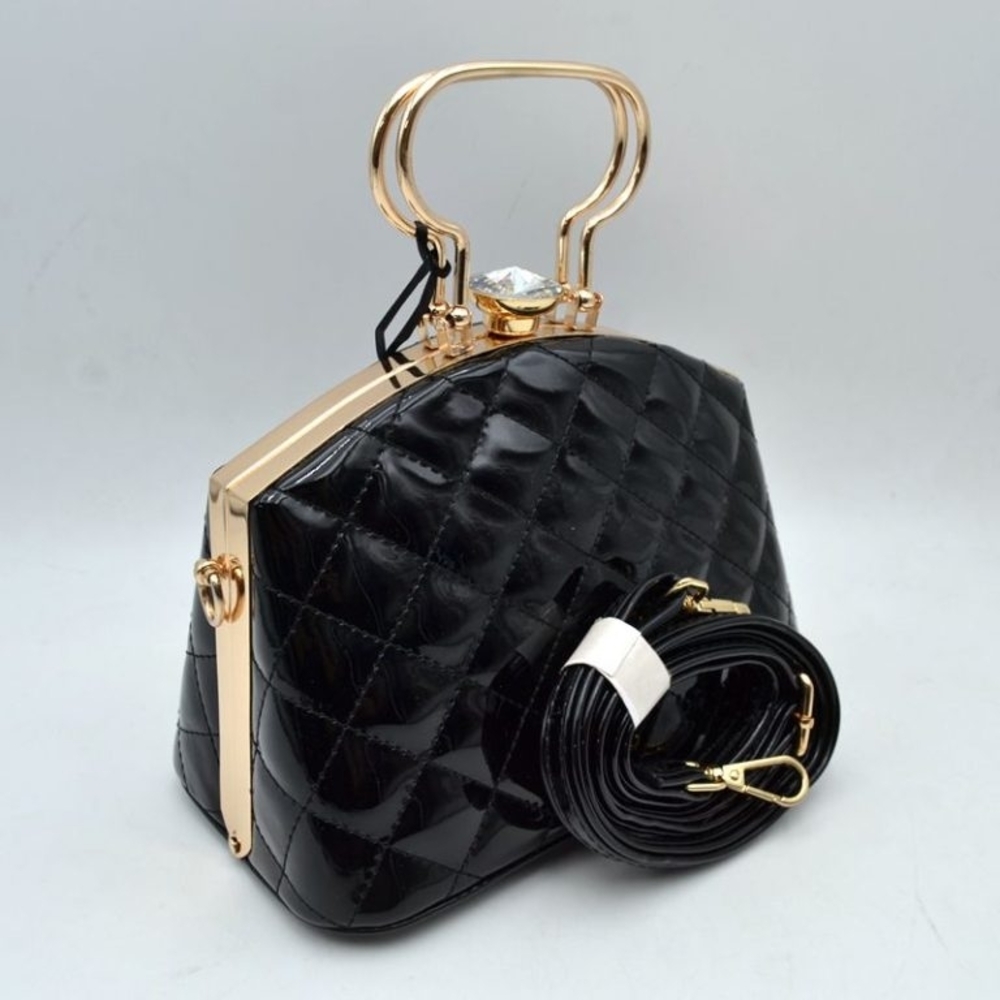 Chic Black Quilted Crossbody Bag with Gold Accents